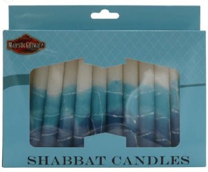 Picture of Shabbos Candles Handcrafted Blue Shades Stripe Design 5.5" 12 Count